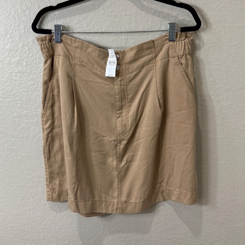 Loft Khaki Tan Lyocell Utility Mini Skirt 14 Pockets Preppy Safari Capsule NWT